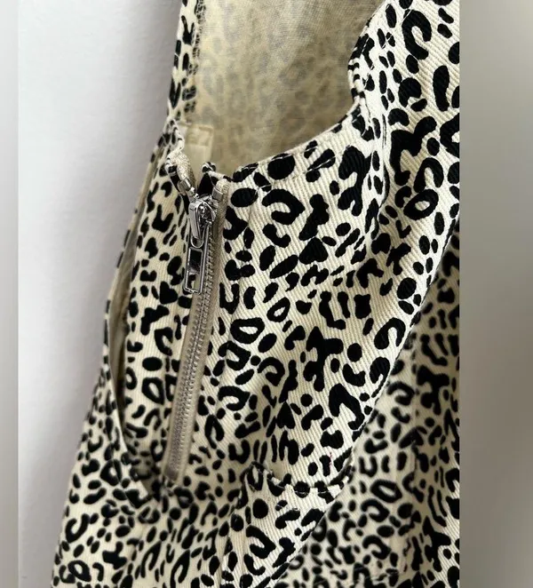 P.Cill Leopard Print Skirtall Overall mini Dress adjustable straps festival L - Image 3