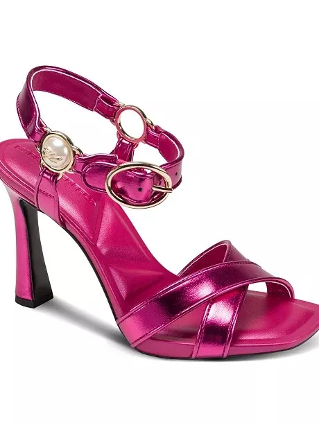 NEW $119 KARL LAGERFELD PARIS Women Daelin Square Toe Sandals Hot Pink Metallic - Image 8
