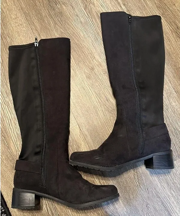 LAURA ASHLEY Amherst Knee Riding Boots Black Faux Suede Side Zip Buckle Size 8M - Image 2
