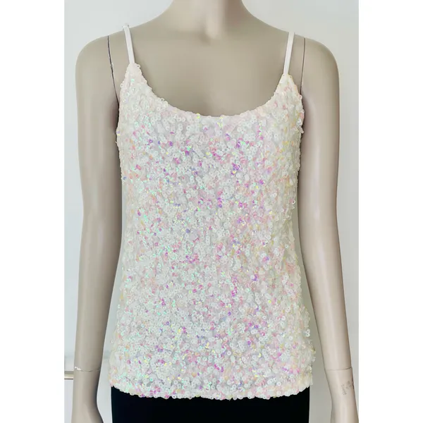 White Pearlescent Sequin Tank Top - Image 3