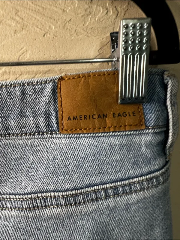 American Eagle Mom Straight High Rise Distressed Light Wash Denim Jeans - Image 10