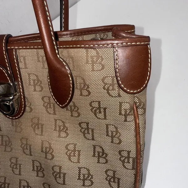 Vintage Dooney & Bourke Y2K Old Money Classic Leather Canvas Satchel Bag‎ Purse - Image 8