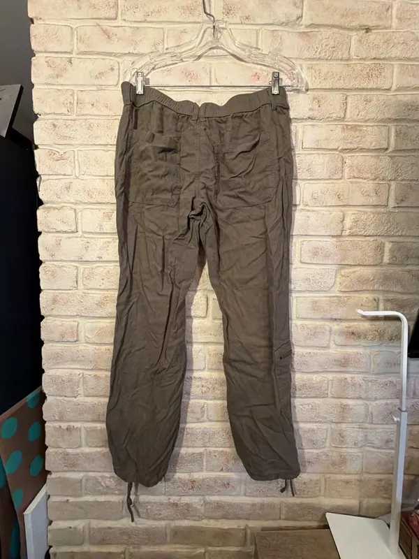 Sincerely Jules Olive Green Linen Blend Cargo Jogger Pants with Adjustable Hem - Image 3