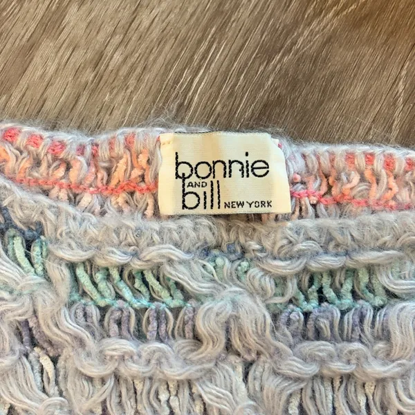 VTG 80s Bonnie and Bill Pastel Rainbow Textured‎ Open Knit Sweater Granny Small - Image 11