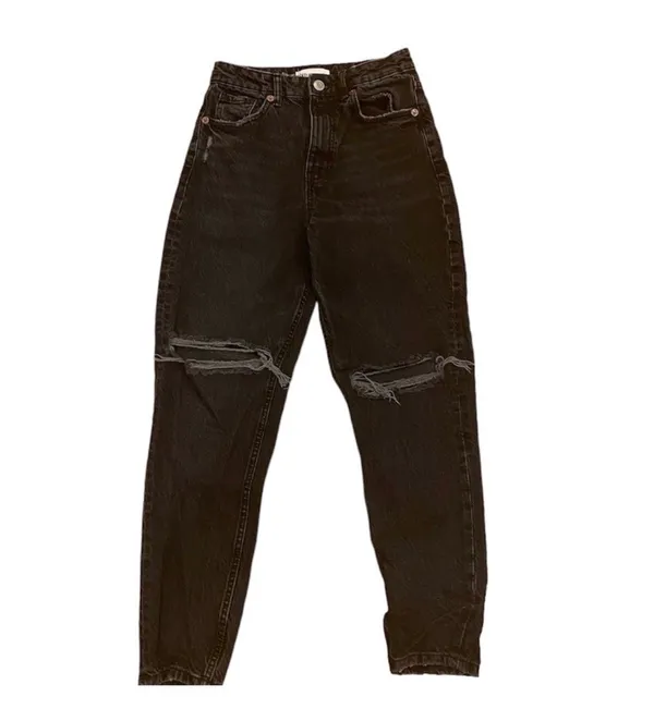 Zara High Waisted Mom Jeans Black Ripped Knee Grunge 90s Punk 4 - Image 2