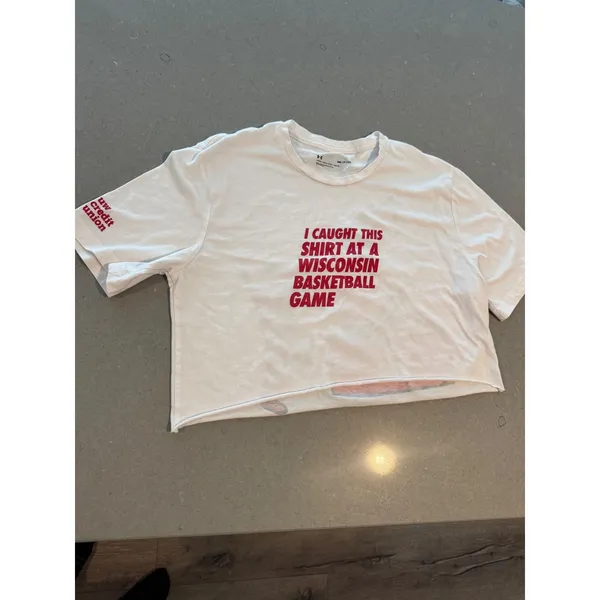 Under Armour Wisconsin Badgers Cropped T Shirt‎ Womens Medium Red White Athletic - Image 6