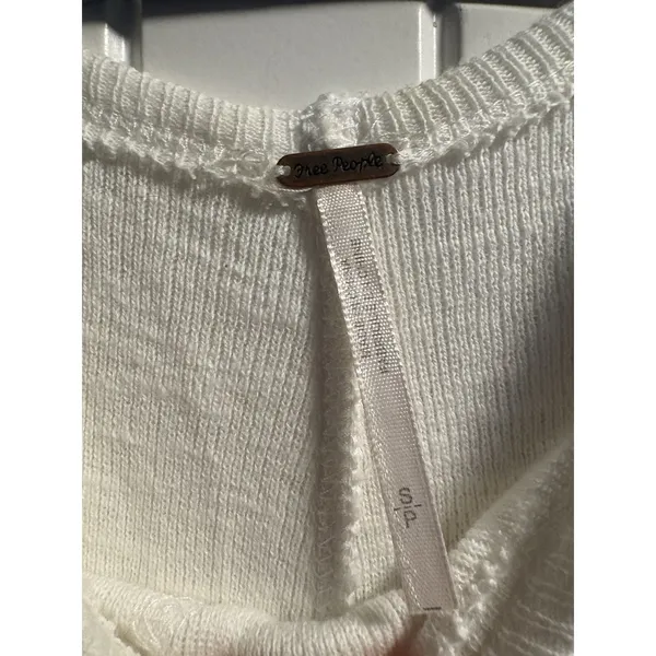 Free People Knit Top Medium‎ Cream Raw Hem Boho Striped Sleeve Relaxed Fit - Image 4