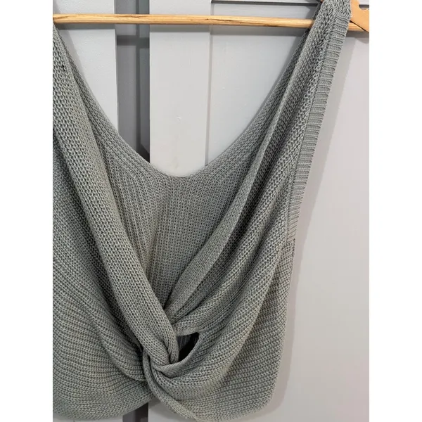 Lulus Sage Green Cotton Knit Twist Back V-Neck Sleeveless Crop Tank Top Small - Image 4