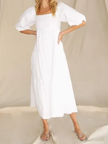 NWT Faithfull The Brand Kiona White Midi Dress Tiered Poplin Womens Size 4 / S - Image 5