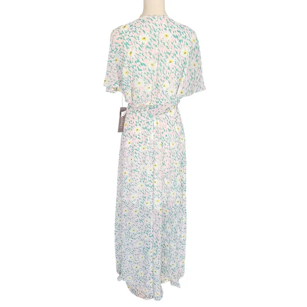Luxology Women Pink Mint Floral‎ Faux Wrap Maxi Dress Short Flutter Sleeve NWT - Image 4