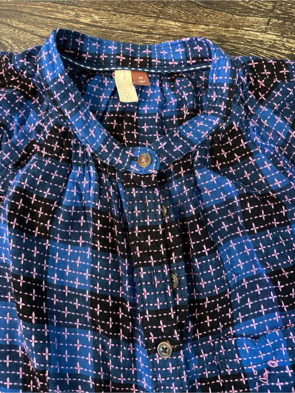 Anthropologie Pilcro Button Up Womens XS Blue Embroidered Plaid Crew Neck Blouse - Image 6