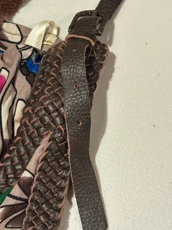 Vintage Sky Multicolor Feather-Print Casual Dress with Braided Brown Waist - Image 6