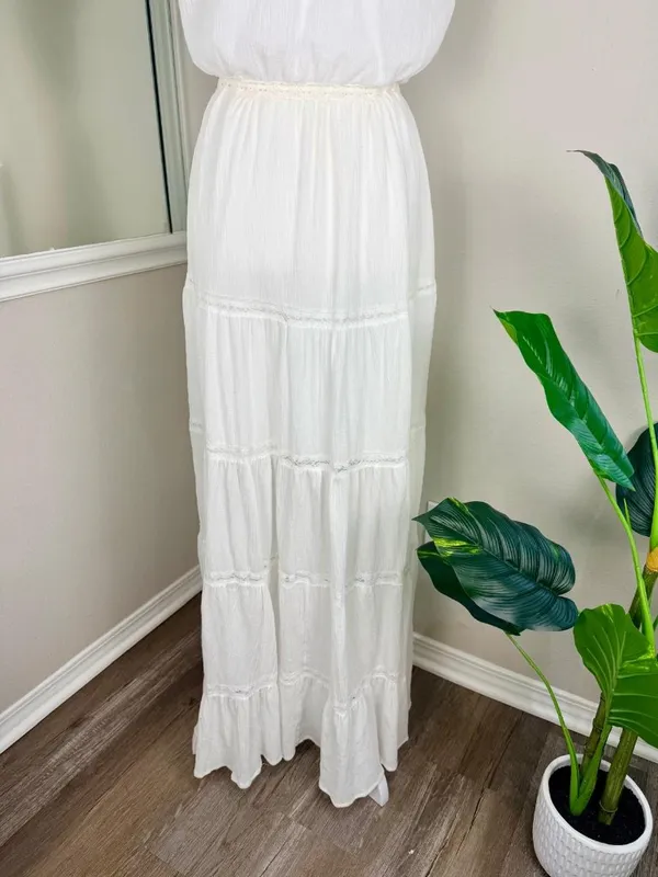 A.Peach White Boho Maxi Dress Womens Large Lace Button Front - Image 12