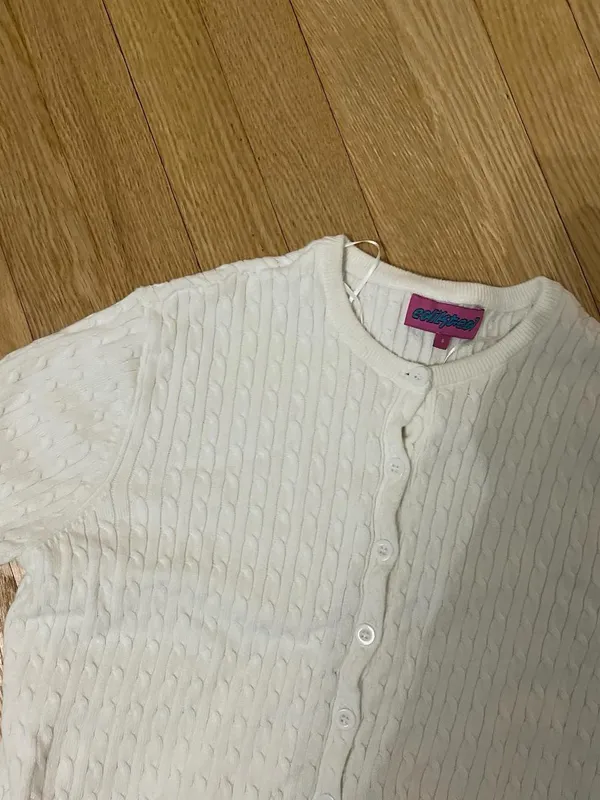 Edikted White Cable-Knit Cardigan with Pink Label - Image 3