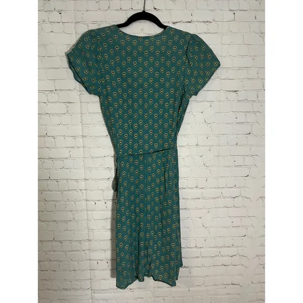 Rollas Cleo Emmy Lou Wrap Dress Teal Floral Print Mini V-Neck Short‎ Sleeve XS 6 - Image 7