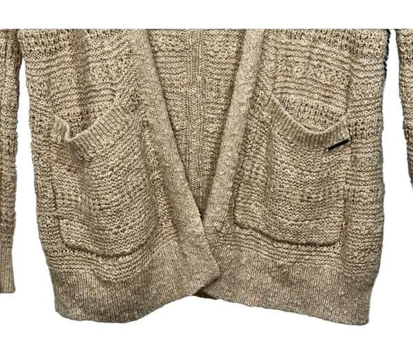 Abercrombie & Fitch Tan Ribbed Knit Pockets Long Sleeve Cardigan Sweater Size S - Image 6