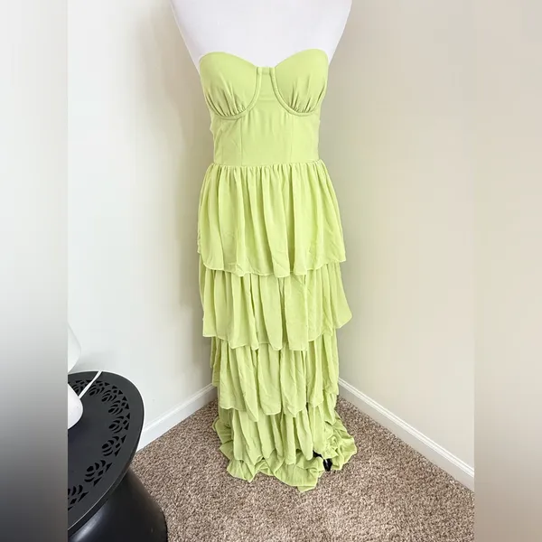 Lovers and Friends Hattie Green Tiered Strapless Maxi Gown Size Small - Image 7