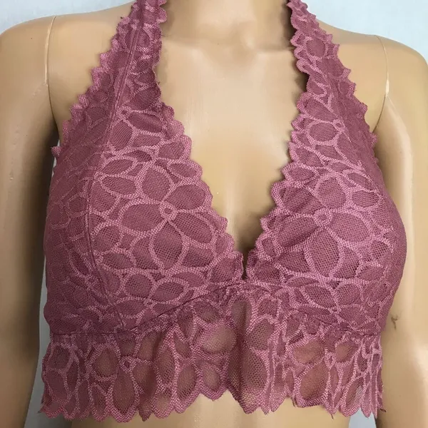 Dark Pink Floral Flower Lace Padded Halter Bralette Bra | Victoria’s Secret PINK - Image 5