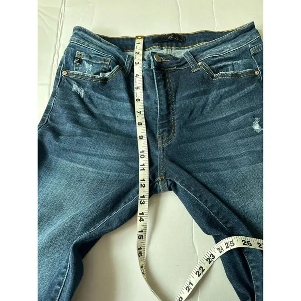 Kancan Mid Rise Ankle Skinny Jeans Size 11/29 Dark Wash Raw Hem KC8396D - Image 7