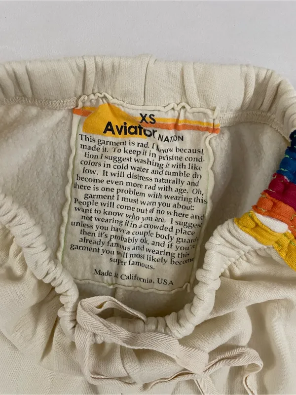 Aviator Nation 5 Stripe Vintage Cream Rainbow-Stripe Zip Hoodie & Jogger Set XS - Image 7