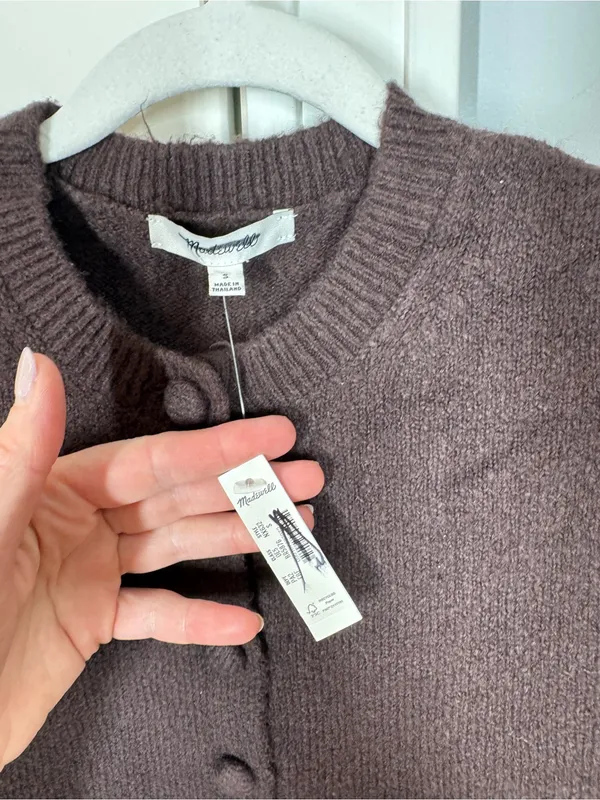 NEW MADEWELL Patch-Pocket Cotton-Blend Cardigan in brown size small fall winter - Image 3
