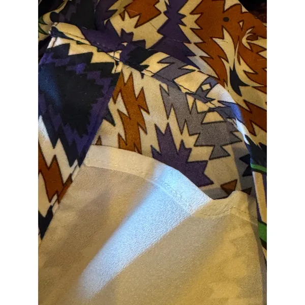 Joy Joy Dress Women Medium Blue Green Abstract‎ Long Sleeve Ruffle Neck Mini - Image 10