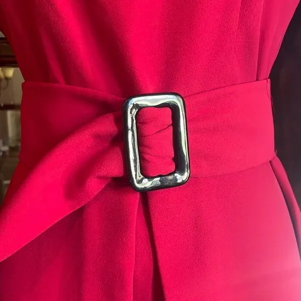Red Black Womens Small Custom Made Fit N‎ Flare Retro Pleat Front Dress OOAK - Image 4