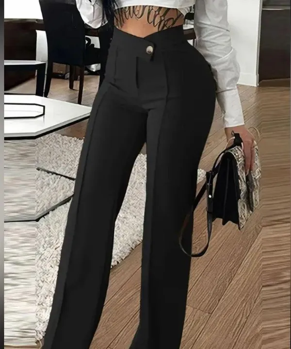 Soana Boutique Buttoned Straight Leg Work Pants Black Size M - Image 3