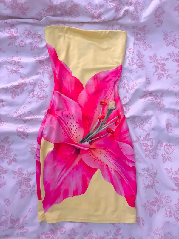 Short yellow flower dress - Image 2
