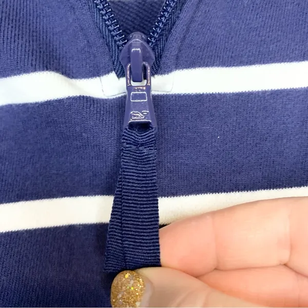 Vineyard Vines Navy Blue and White Stipe Quarter Zip Pullover Sweater Size S - Image 5