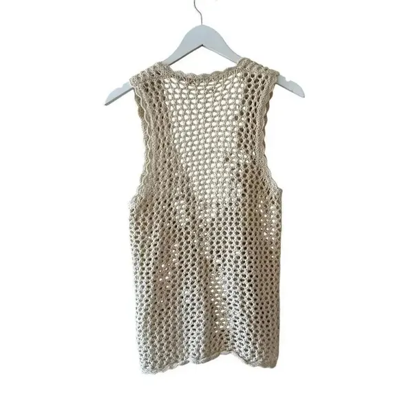 Huntington Ridge Ramie Cotton Cream Botton Boho Festival Crochet Vest M # 2244 - Image 5