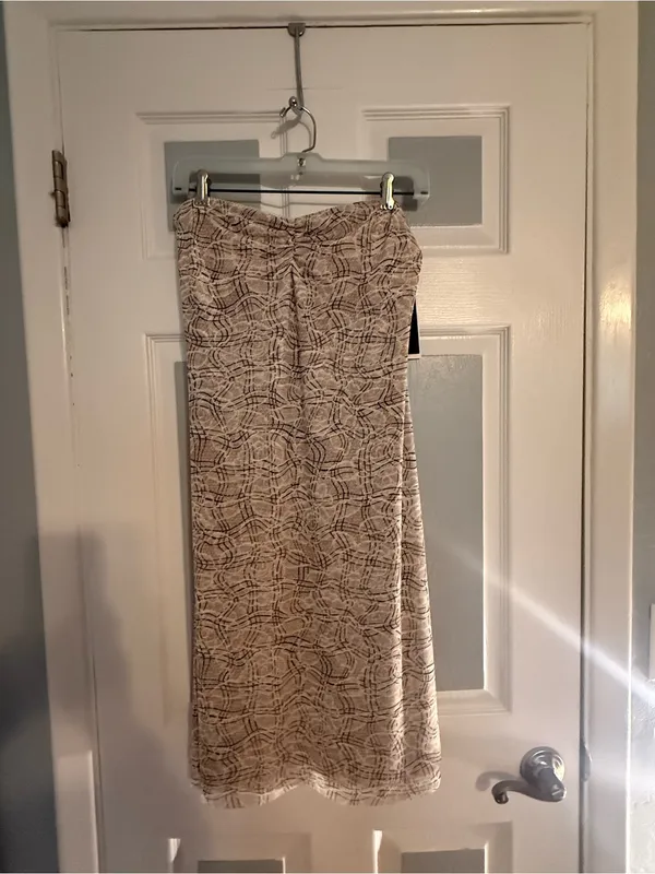 AFRM Strapless Mesh Midi Dress Tan Size M - Image 2