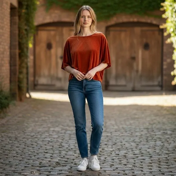 Madewell Velvet Top Womens Medium‎ Burnt Orange Short Sleeve Relaxed Fit - Image 2