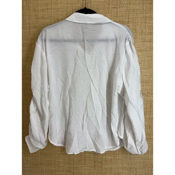 Anthropologie Ruched Sleeve Smocked Cuff Button Down Shirt Women Medium White - Image 7