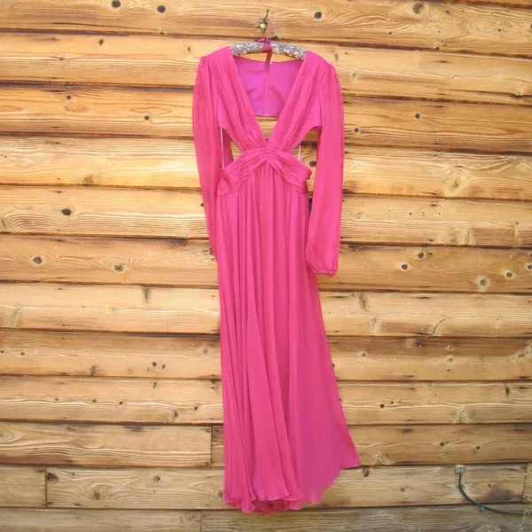 NWT Mac Duggal 55823 RUCHED CUT OUT PUFF SLEEVE A LINE GOWN Berry 12 - Image 6
