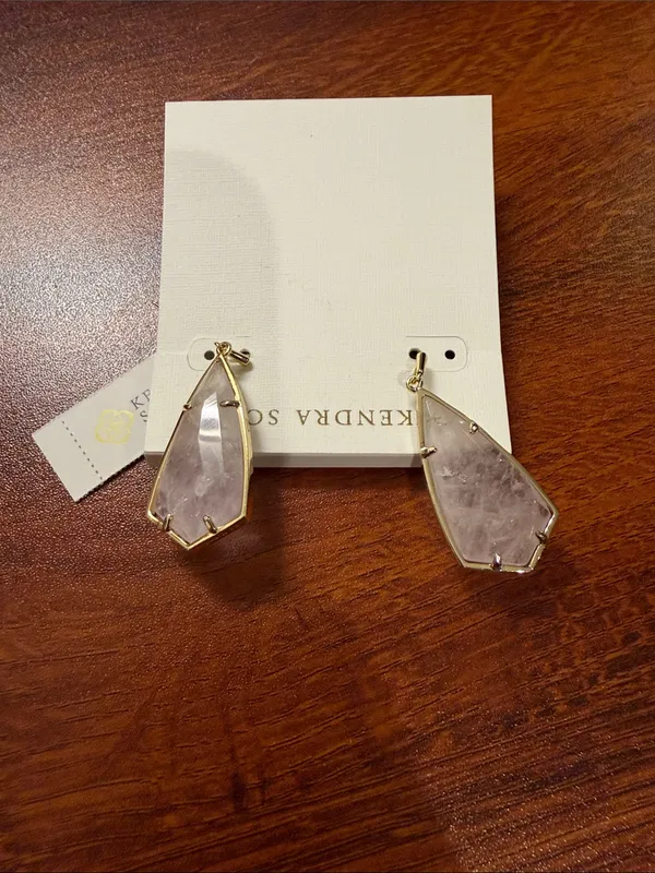 NWT Retired Kendra Scott Carla Gold Rose Quartz Drop Earrings - Image 3