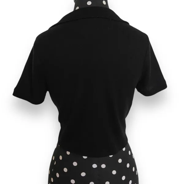 PacSun Womens Top Size M Cropped‎ Ribbed Knit V-Neck Collared Short Sleeve Black - Image 4