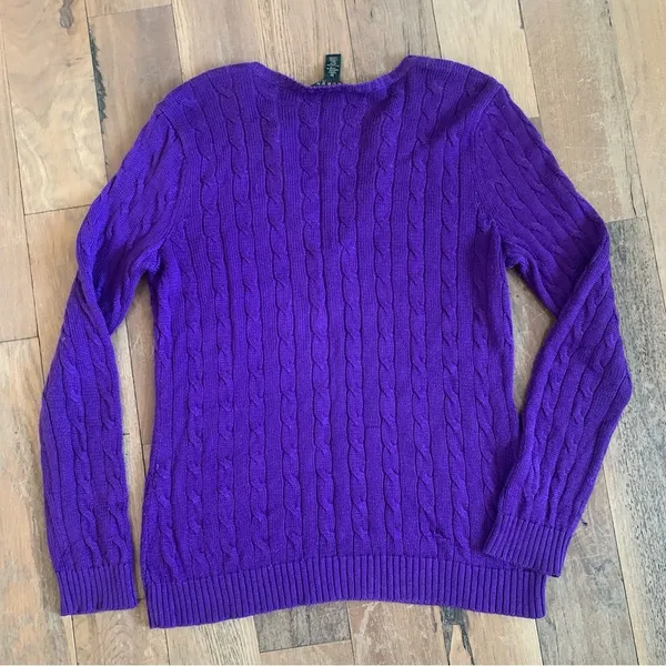 Ralph Lauren Purple Cable Knit Sweater Size Medium - Image 6