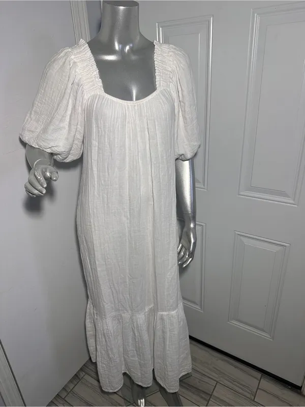 XiRENA Sofia Cotton Gauze Midi Dress White Size S Small Boho Puff Sleeve Ruffle - Image 10