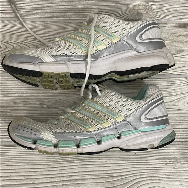 Adidas Women's White and Mint Sneakers - Image 2