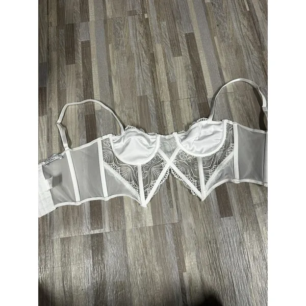 TIC TOC Strappy Longline Bustier Womens M White Mesh Lace - Image 2