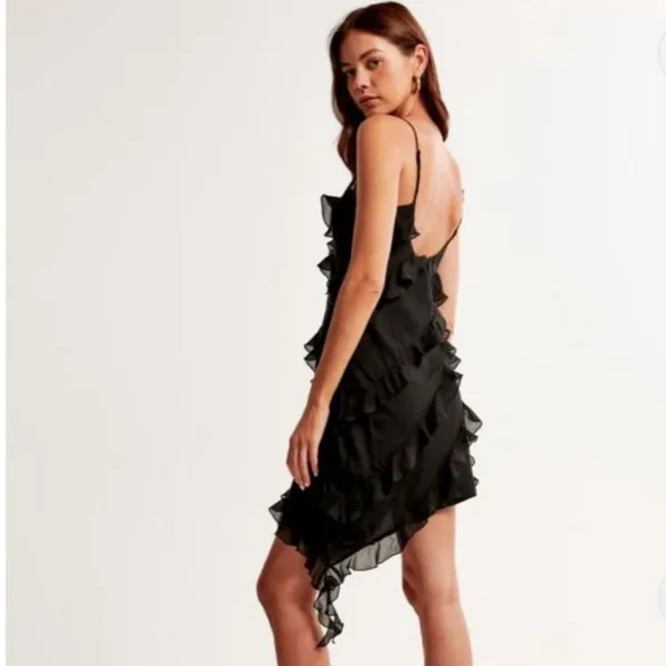 Abercrombie and Fitch White Ruffle Slip Asymmetrical Dress Size Large TALL NWT - Image 3