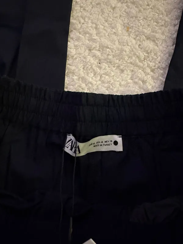 NWT ZARA navy blue wide-leg poplin trousers. Size Medium - Image 7