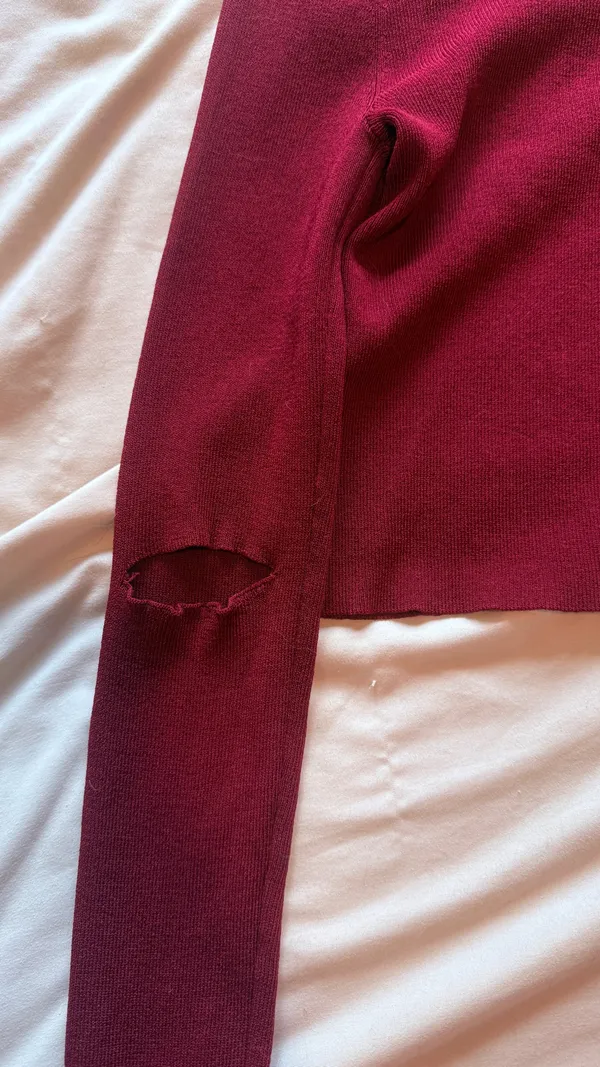 Burgundy Crop Top with Shoulder & Elbow Slit - Image 4