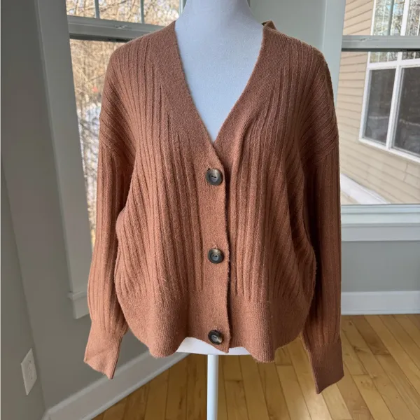 Old Navy Cognac Tan Wide Rib V Neck Cardigan Sweater Size Small - Image 8