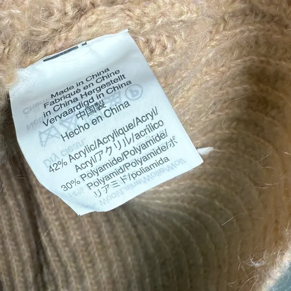 Point Sur Mohair & Wool Blend Ribbed Turtleneck Rib Knit Sweater Pale Peach Sz S - Image 7