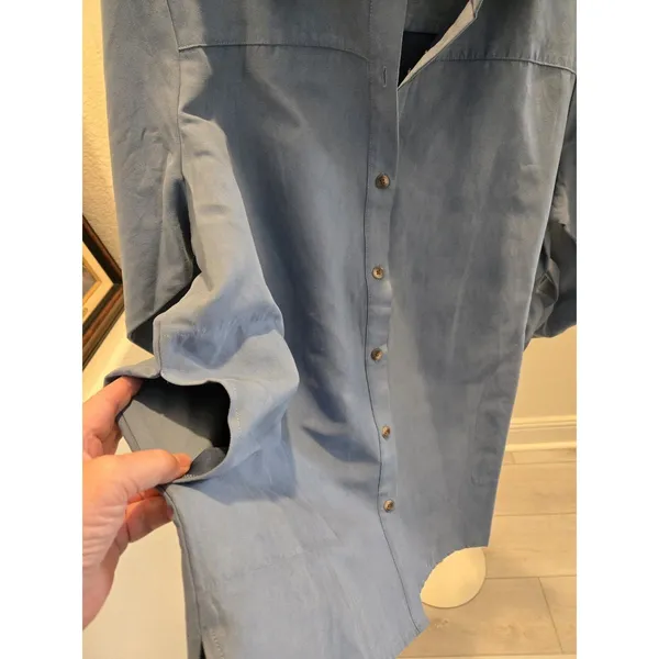 Joan Rivers Womens 1X Blue Faux Suede Button Down Shirt Long Sleeve Shacket Top - Image 4