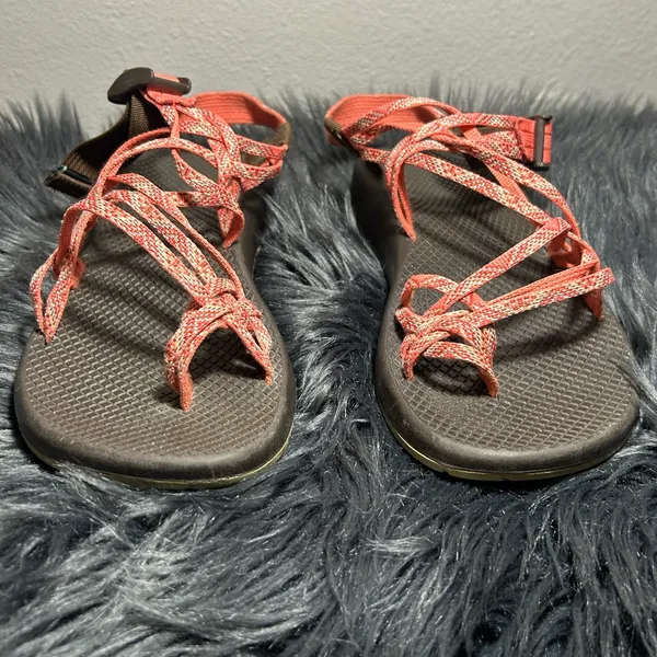 Chacos ZX/2 Vibram Brown Base w/ Red/Woven Printed Straps Sandals Coral Sz 9 - Image 5