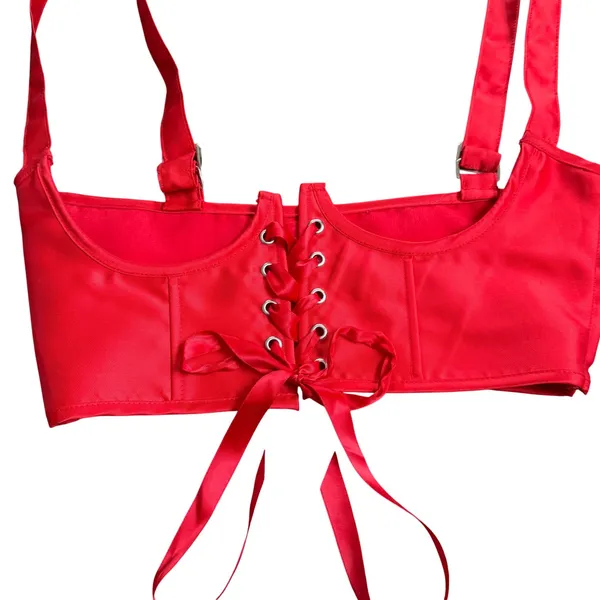 Sugar Thrillz Red Corset Bustier Top Lace Up Boned Halter sexy costume Size M‎ - Image 2