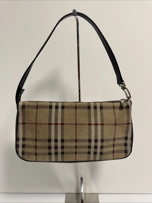 Burberry Suede Nova Check Vintage Shoulder Bag Leather Luxury Classy - Image 2